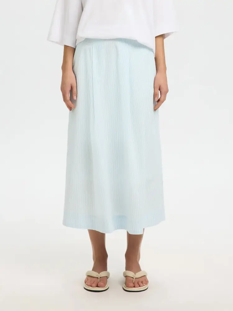 Selected Femme Hannah HW Midi Skirt B Cashmere Blue/Stripes
