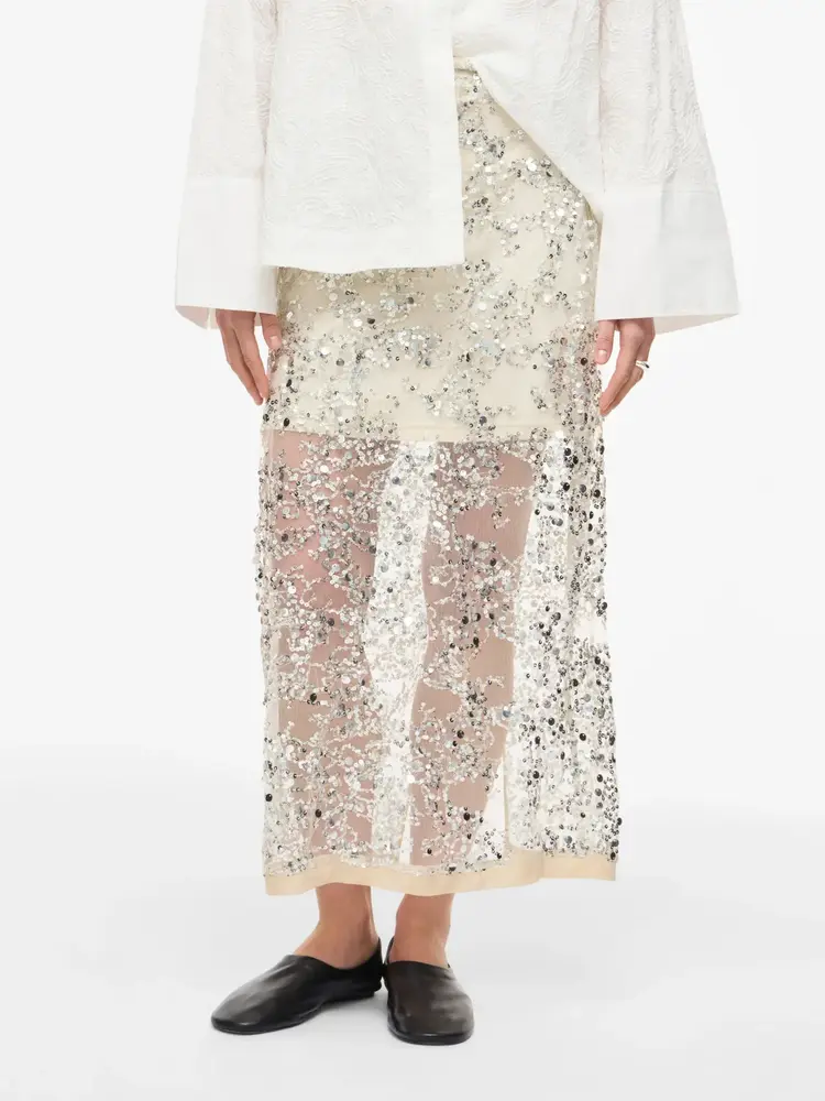 Rouge Edit Leona HW Ankle Skirt Silver/Sequins