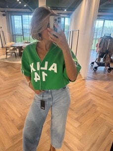 Alix The Label Ladies Woven Crooped Baseball Shirt Bright Green