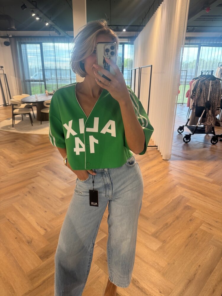 Alix The Label Ladies Woven Crooped Baseball Shirt Bright Green