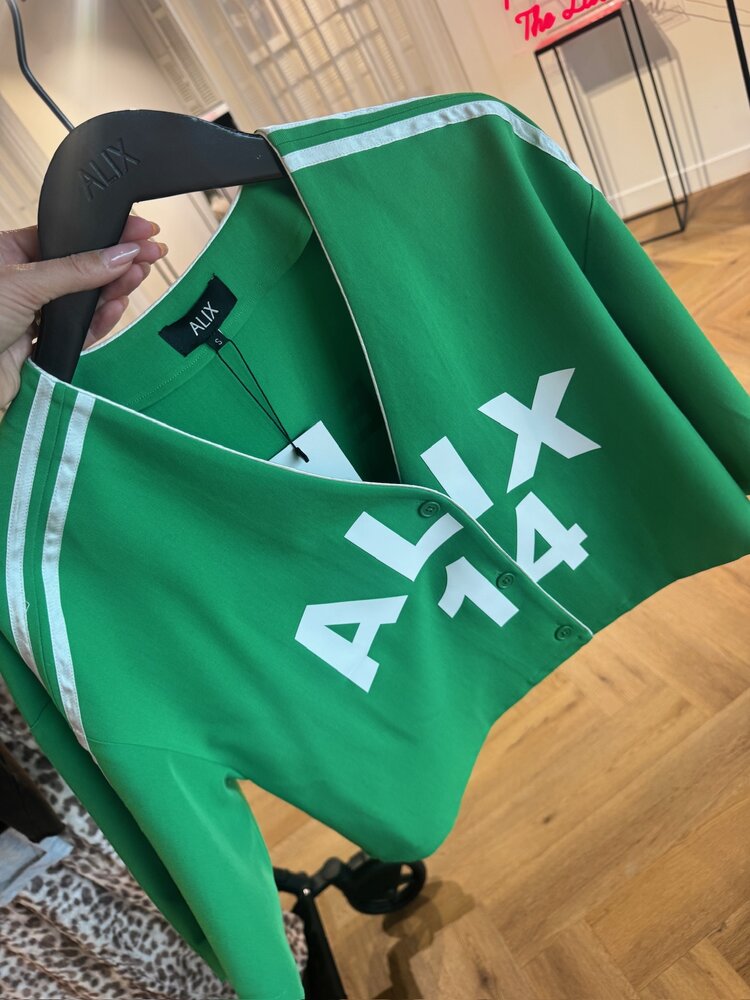 Alix The Label Ladies Woven Crooped Baseball Shirt Bright Green