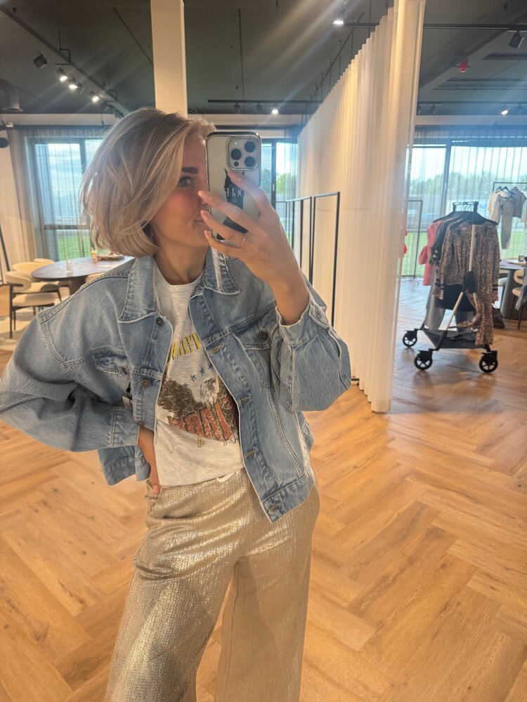 Alix The Label Ladies Knitted Eagle T-Shirt Light Grey Melange