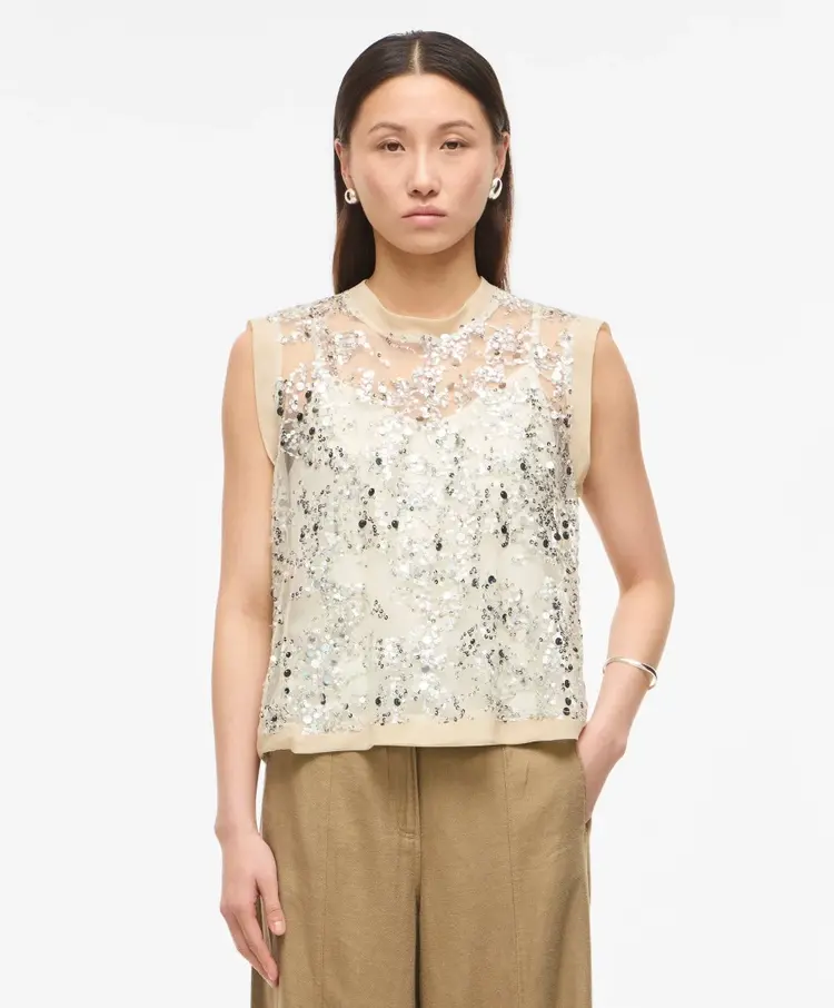 Rouge Edit Leona S/L O-Neck Top Silver/Sequis