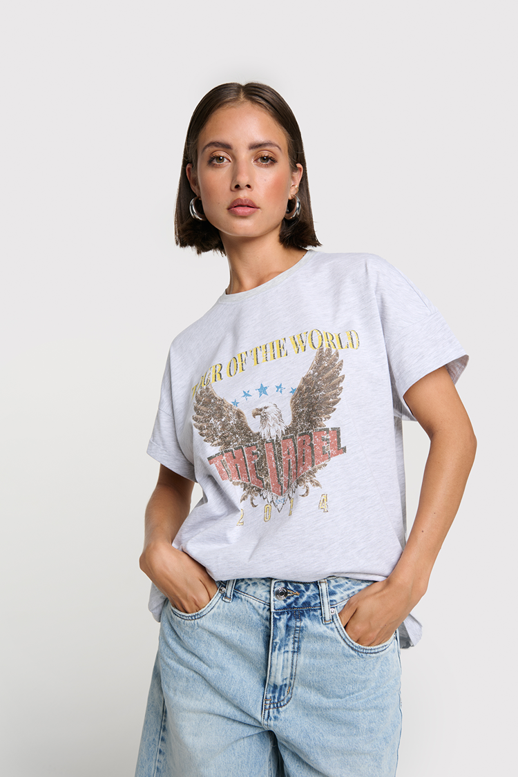 Alix The Label Ladies Knitted Eagle T-Shirt Light Grey Melange