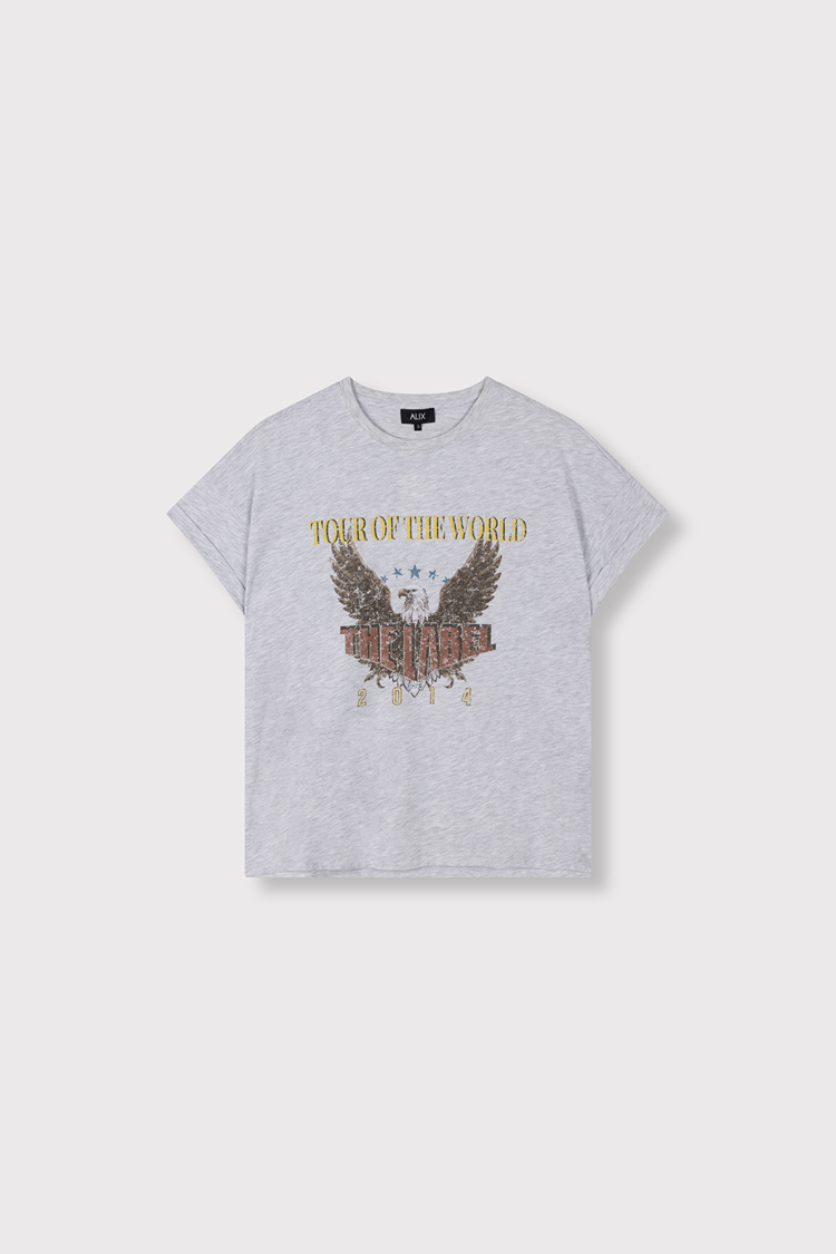 Alix The Label Ladies Knitted Eagle T-Shirt Light Grey Melange