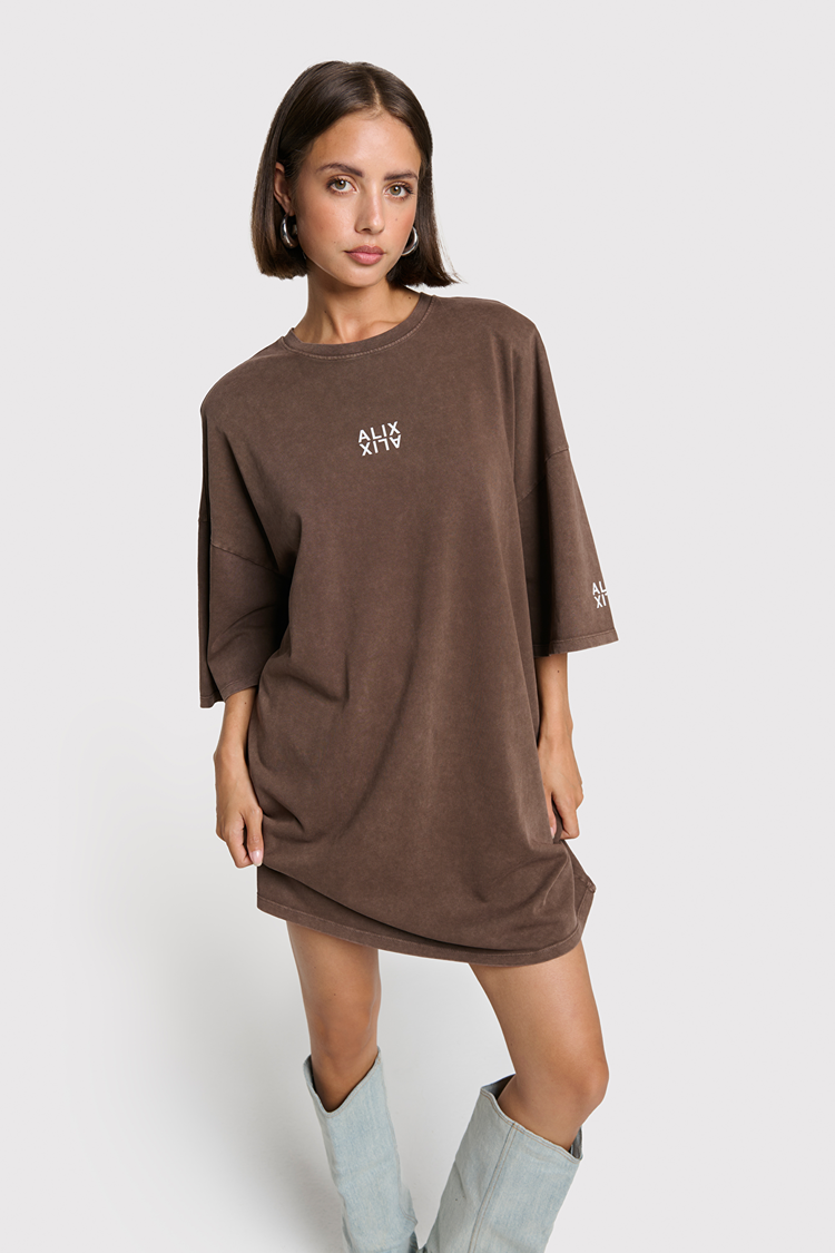 Alix The Label Ladies Knitted Alix T-Shirt Dress Brown