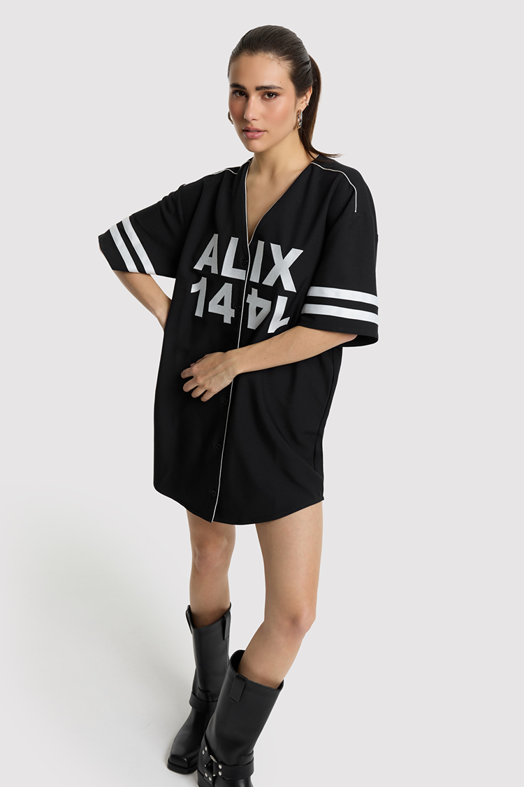 Alix The Label Ladies Woven Baseball Shirt Dress Black