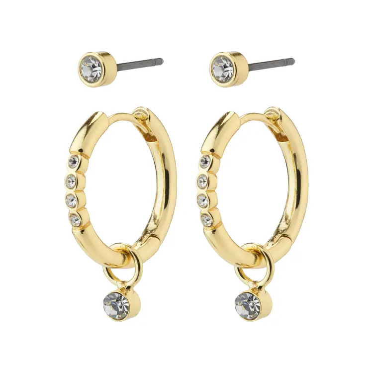 Pilgrim ELNA crystal earrings 2-in-1 set gold-plated