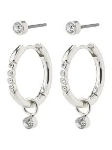 Pilgrim ELNA Crystal Earrings 2-in-1 Set Silver-Plated