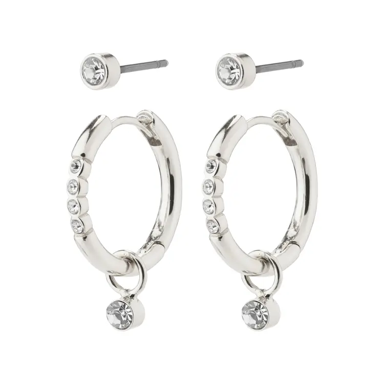 Pilgrim ELNA Crystal Earrings 2-in-1 Set Silver-Plated