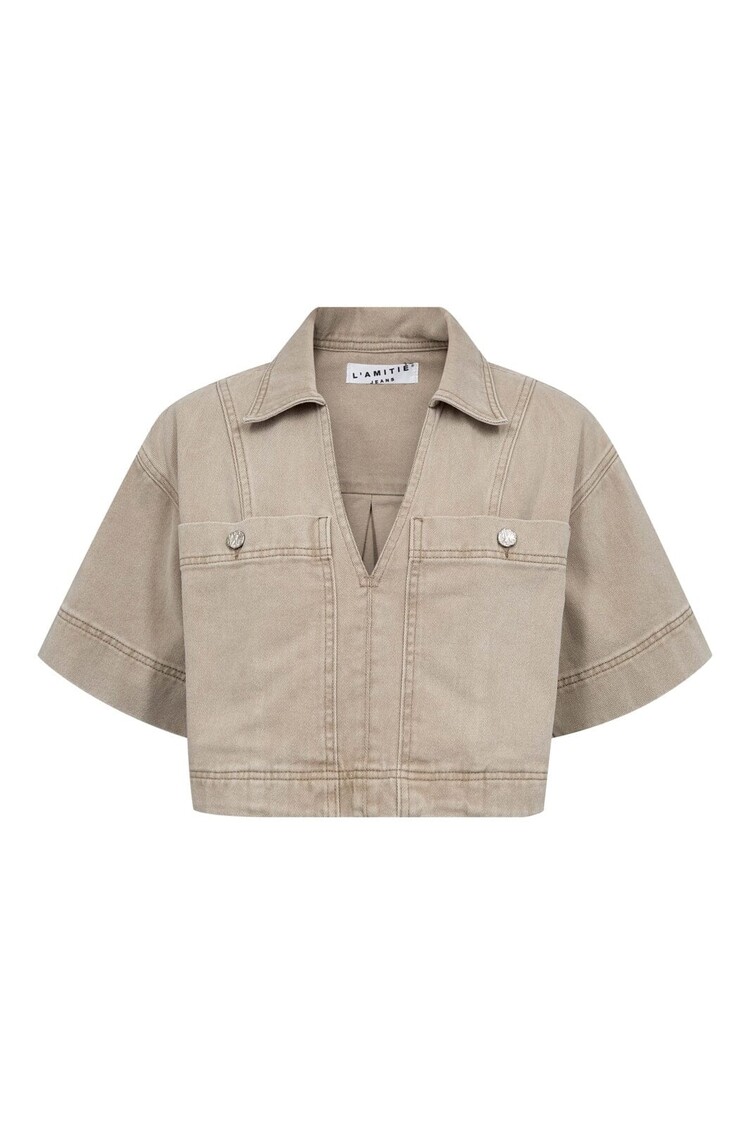 Haute L'Amitié Drew Denim Top Khaki