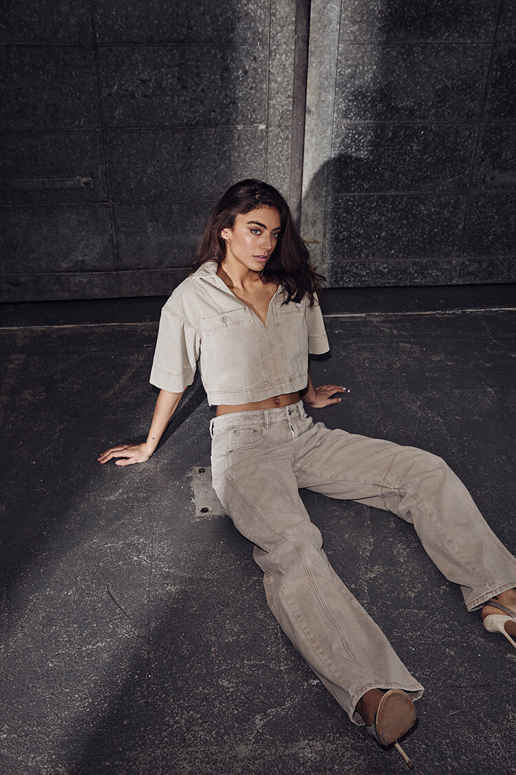 Haute L'Amitié Drew Denim Top Khaki