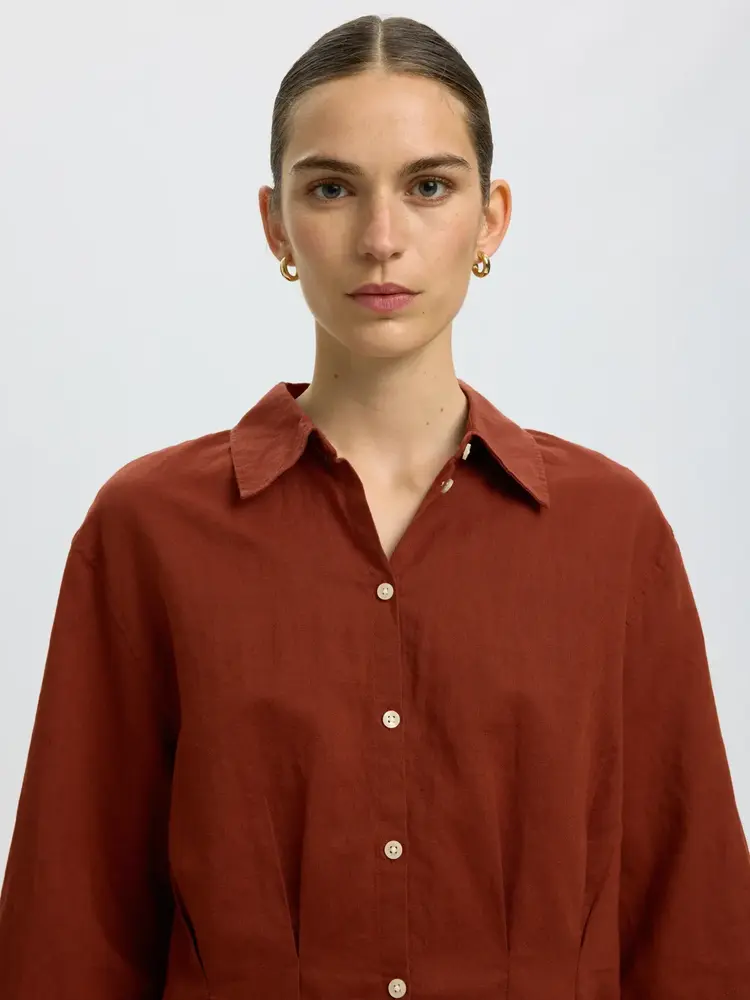 Selected Femme Cleo Regular 3/4 Cropped Shirt B Cherry Mahogany