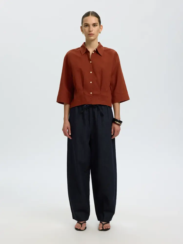 Selected Femme Cleo Regular 3/4 Cropped Shirt B Cherry Mahogany