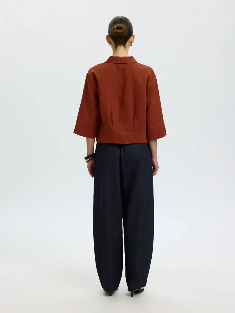 Selected Femme Cleo Regular 3/4 Cropped Shirt B Cherry Mahogany