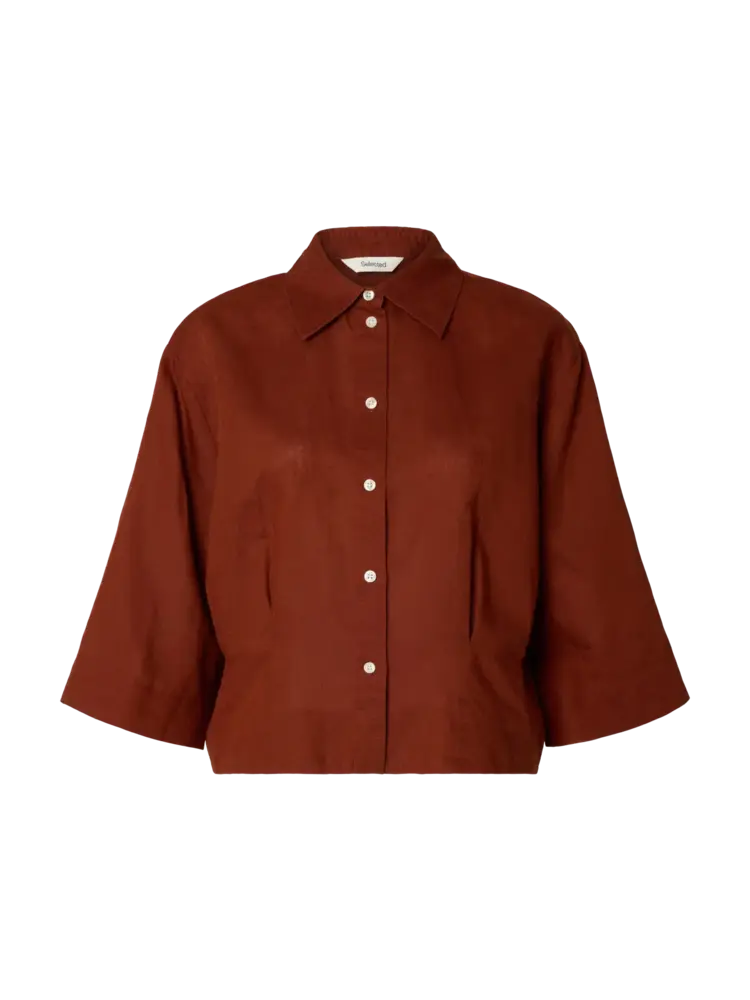 Selected Femme Cleo Regular 3/4 Cropped Shirt B Cherry Mahogany