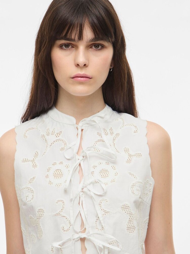 Rouge Edit Ameline S/L China Collar Top/1 Cloud Dancer