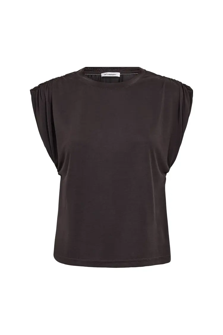 Co'Couture CamillaCC Ruched Shoulder Tee Dark Grey