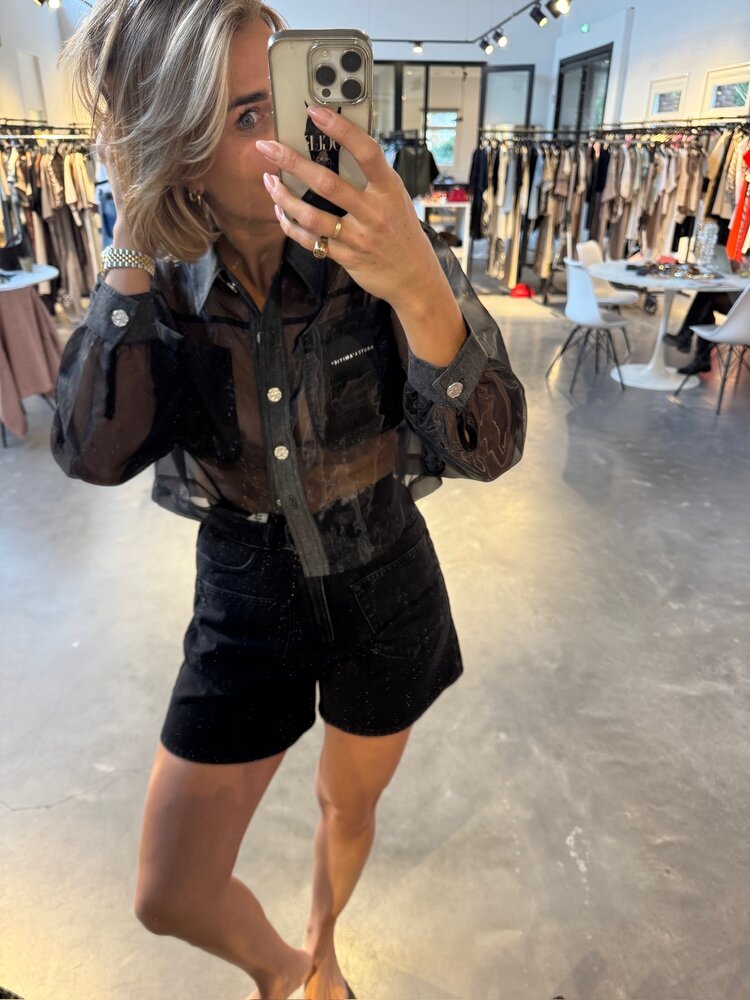 Haute L'Amitié Organza Crop Denim Shirt Black