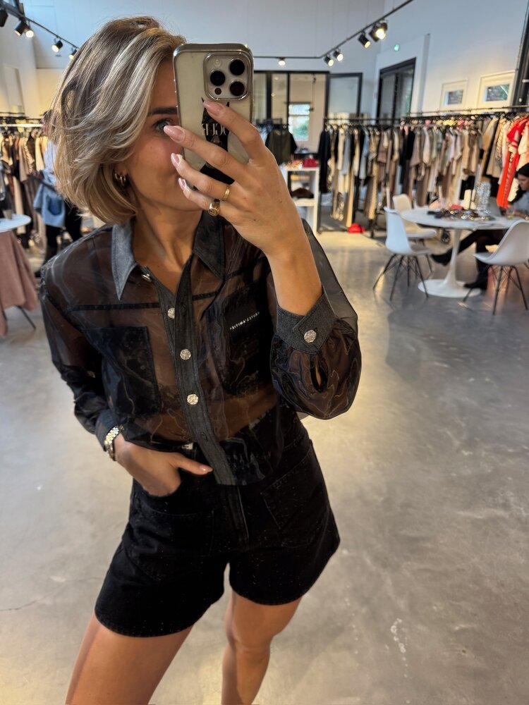 Haute L'Amitié Organza Crop Denim Shirt Black