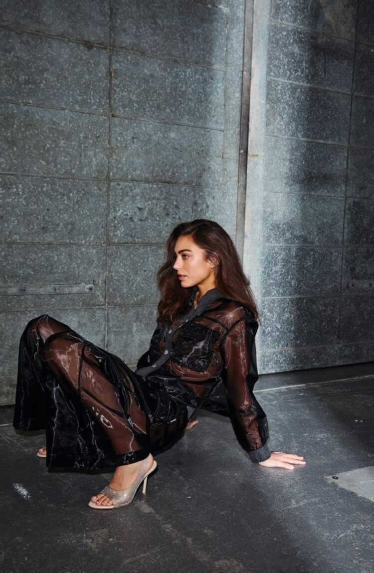 Haute L'Amitié Organza Crop Denim Shirt Black