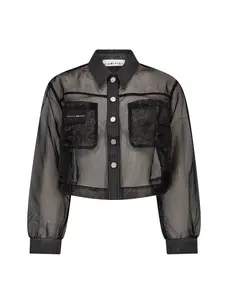 Haute L'Amitié Organza Crop Denim Shirt Black