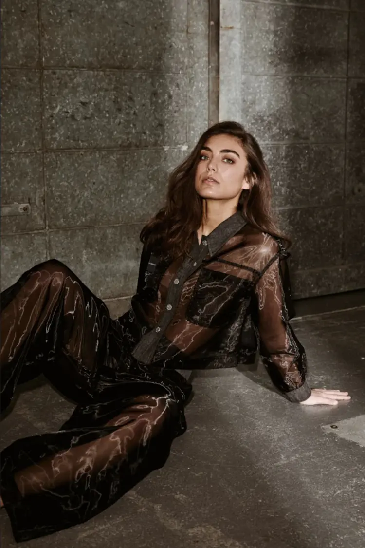 Haute L'Amitié Organza Crop Denim Shirt Black