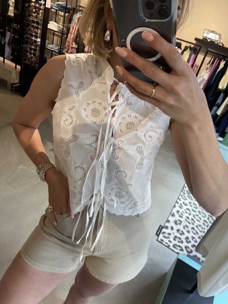 Rouge Edit Ameline S/L China Collar Top/1 Cloud Dancer