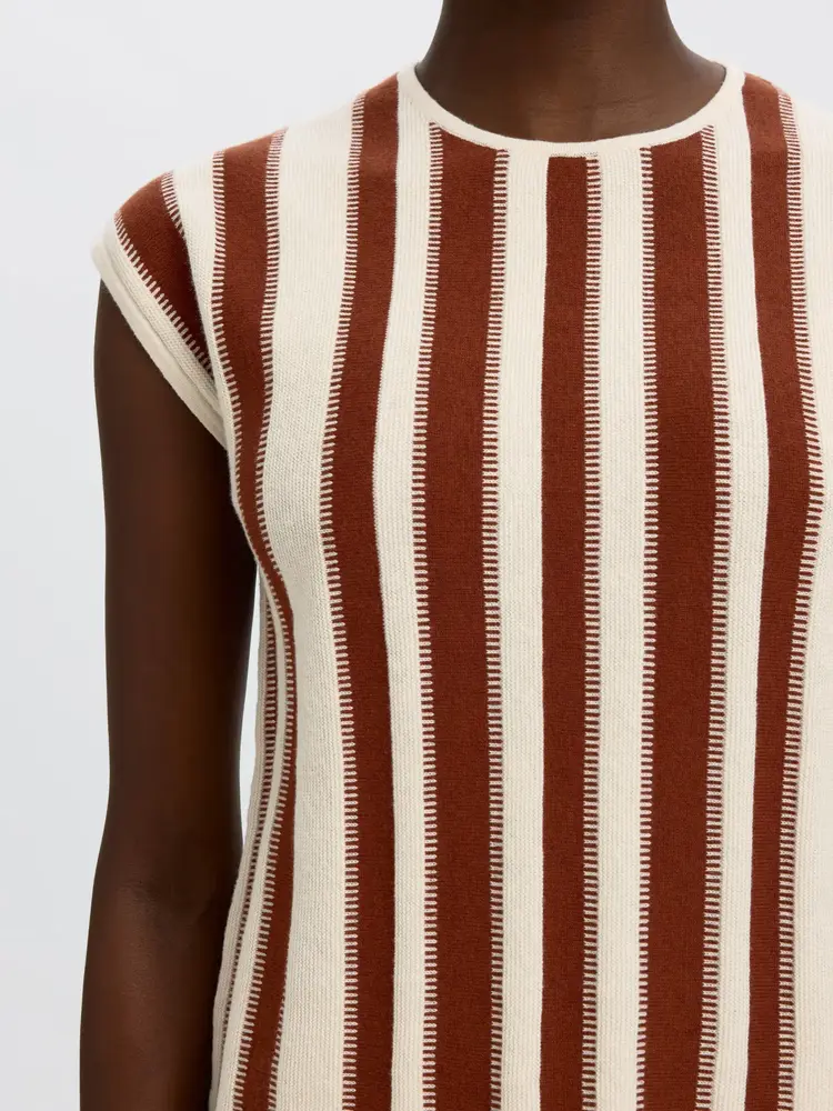 Selected Femme Lina SL Knit O-Neck Birch/Cherry Mah
