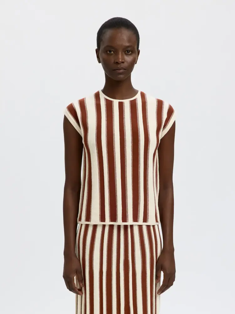 Selected Femme Lina SL Knit O-Neck Birch/Cherry Mah