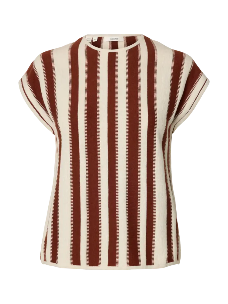 Selected Femme Lina SL Knit O-Neck Birch/Cherry Mah