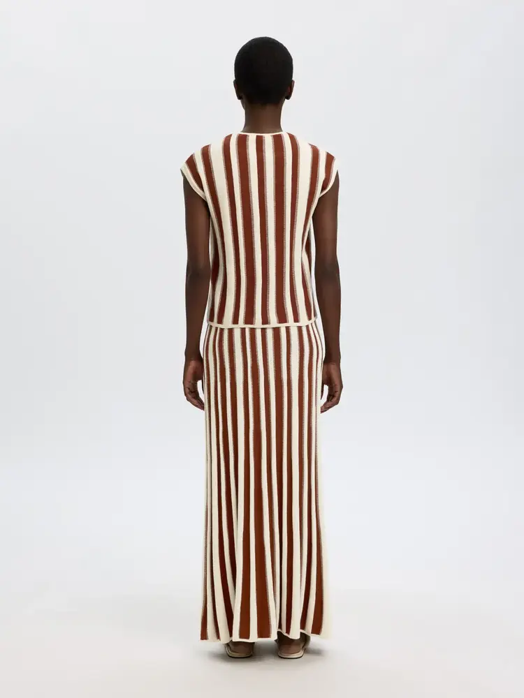 Selected Femme Lina HW Knit Long Skirt Birch/Cherry Mah