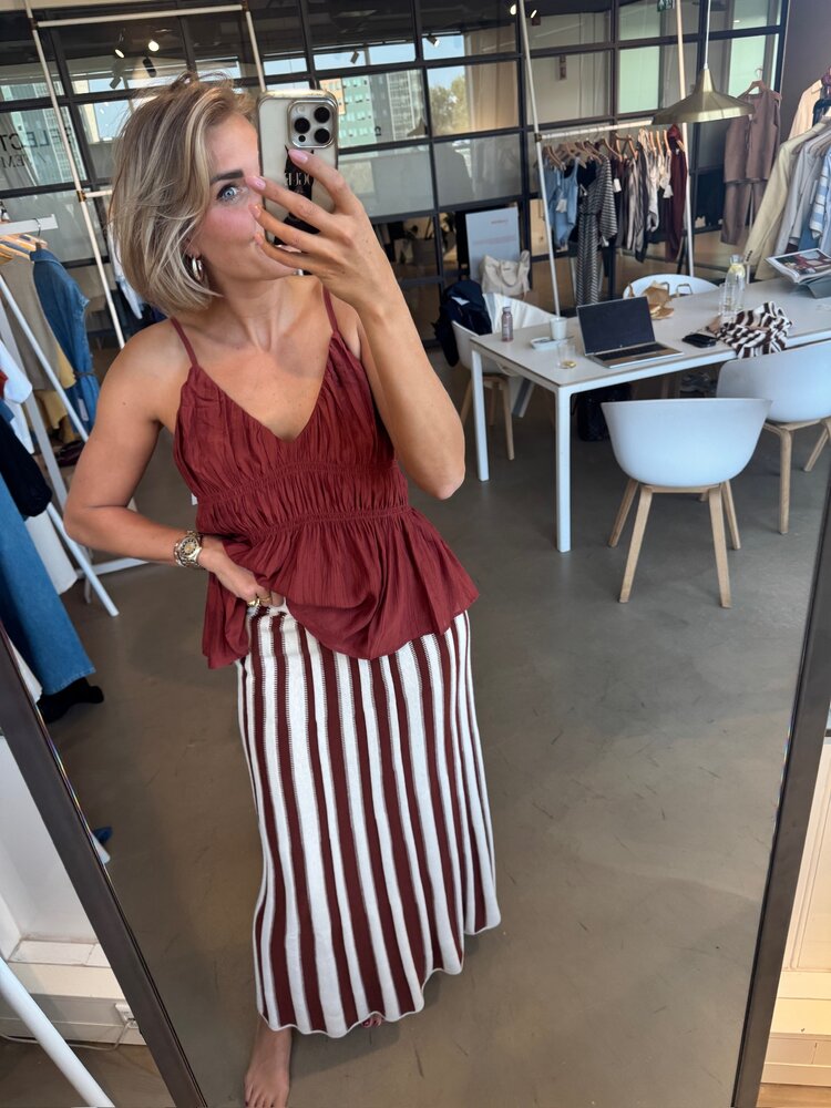 Selected Femme Lina HW Knit Long Skirt Birch/Cherry Mah