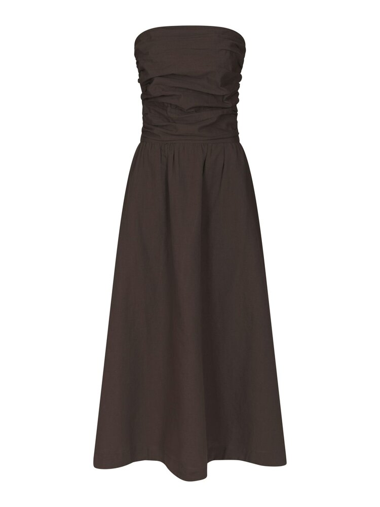 Neo Noir Kima Linen Dress Dark Brown