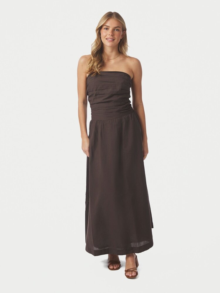 Neo Noir Kima Linen Dress Dark Brown