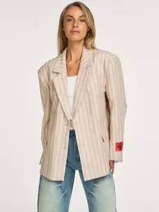 Alix The Label Ladies Woven Striped Blazer Sand