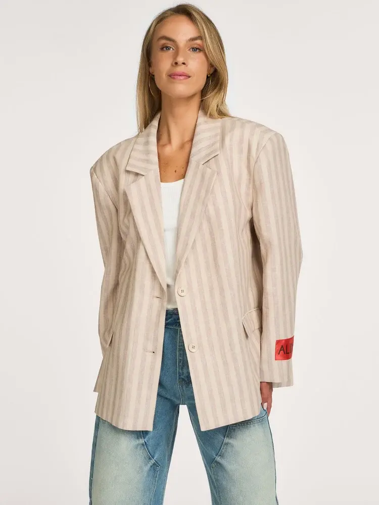 Alix The Label Ladies Woven Striped Blazer Sand