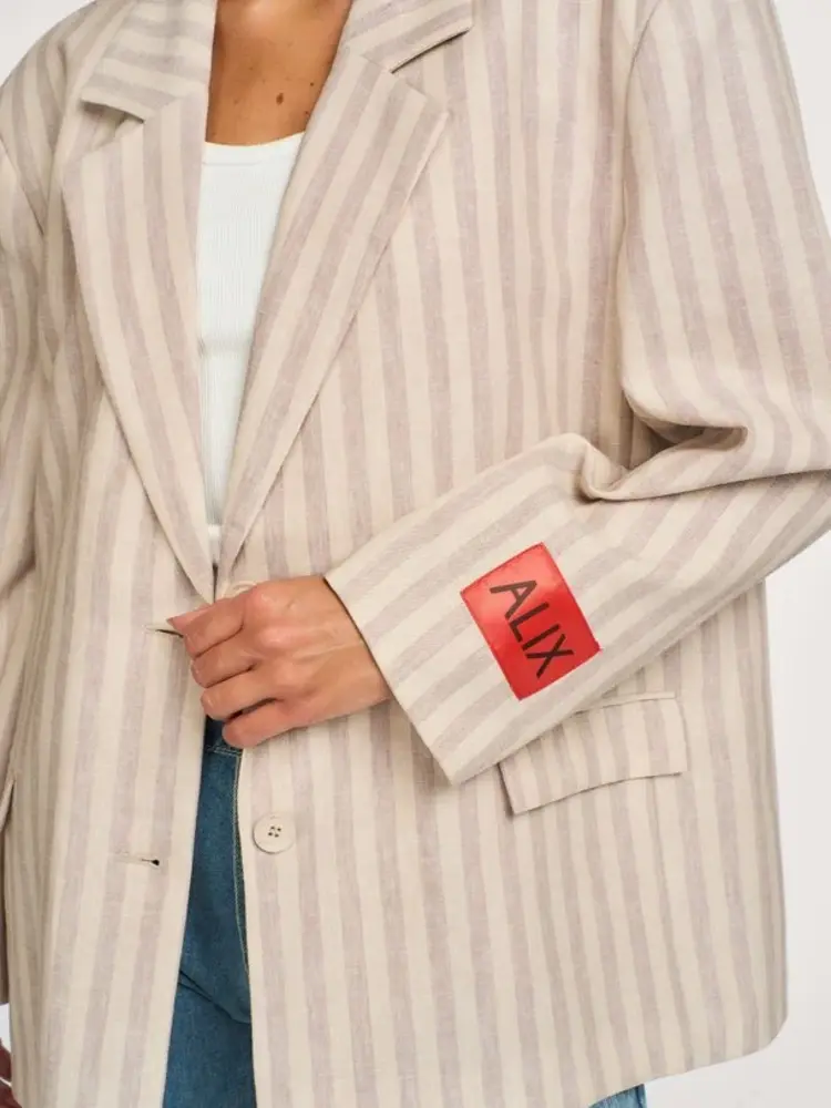 Alix The Label Ladies Woven Striped Blazer Sand