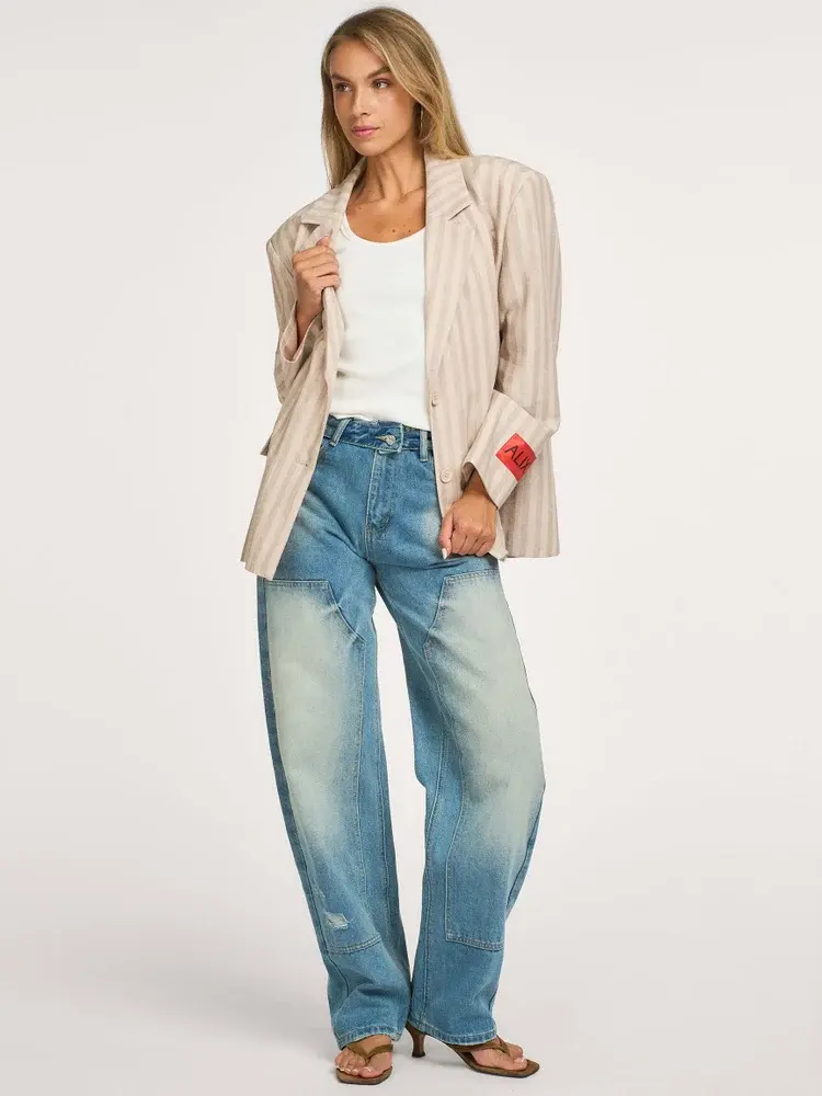 Alix The Label Ladies Woven Striped Blazer Sand