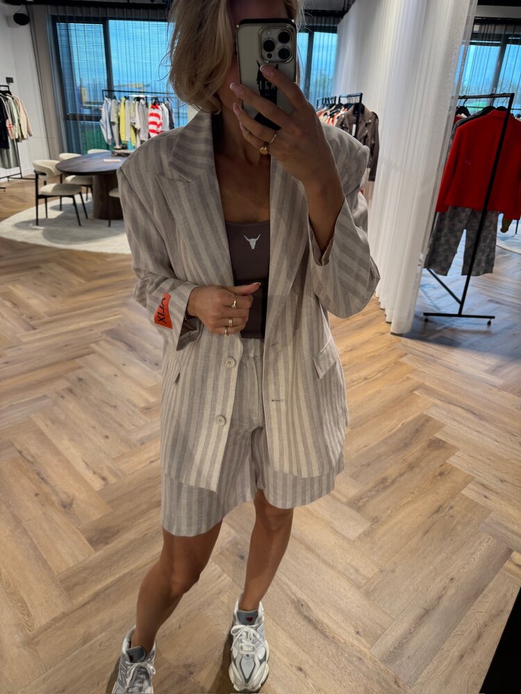 Alix The Label Ladies Woven Striped Blazer Sand