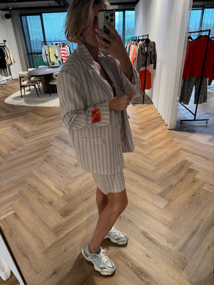 Alix The Label Ladies Woven Striped Blazer Sand