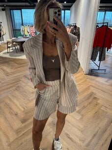 Alix The Label Ladies Woven Striped Blazer Sand