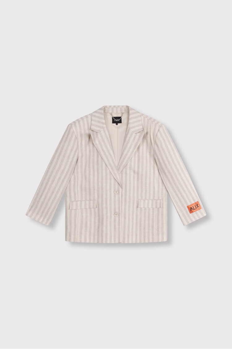 Alix The Label Ladies Woven Striped Blazer Sand