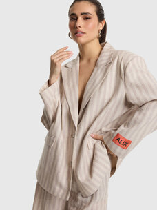 Alix The Label Ladies Woven Striped Blazer Sand