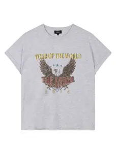 Alix The Label Ladies Knitted Eagle T-Shirt Light Grey Melange