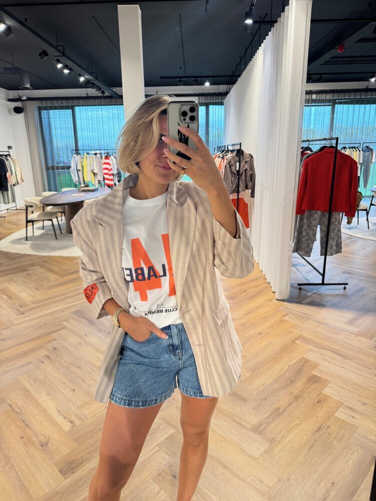 Alix The Label Ladies Woven Striped Blazer Sand