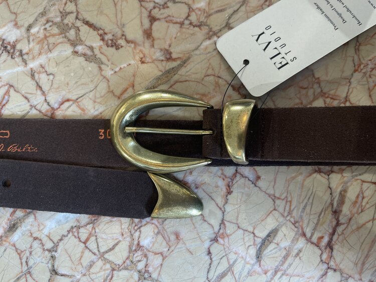 Elvy Suede Darkbrown/Gold