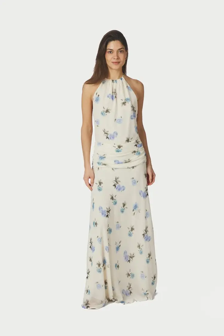 Neo Noir Gabina Faded Flower Dress Light Blue Floral