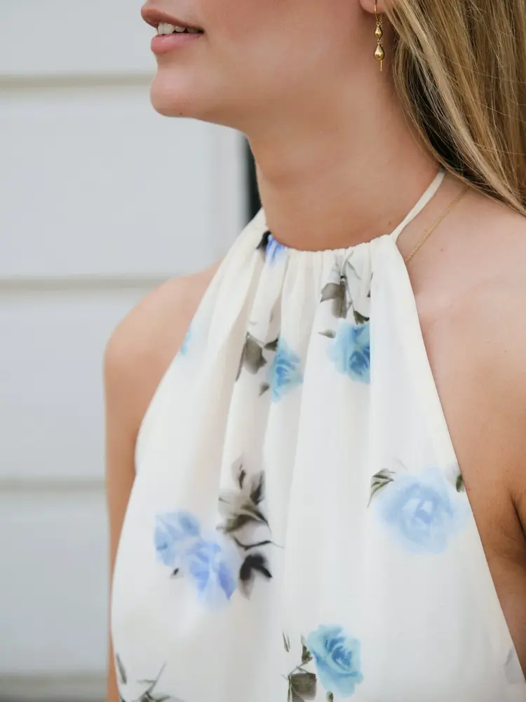 Neo Noir Gabina Faded Flower Dress Light Blue Floral