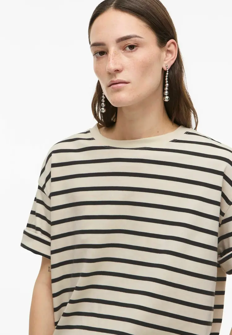 Rouge Edit Nanna Oversize 2/4 O-Neck Tee Birch/Seal Brown